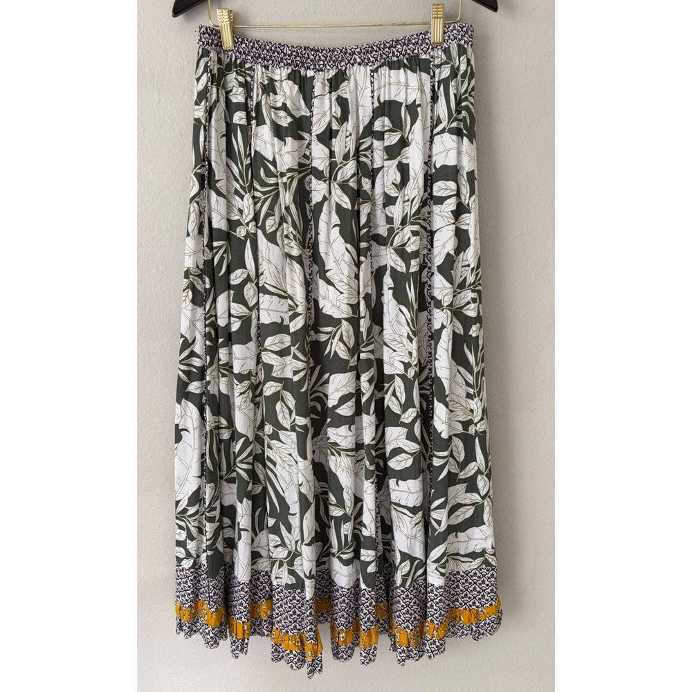 Philosophy Womens Tropical‎ Leaf Print Maxi Skirt S Boho Botanical Summer Flowy